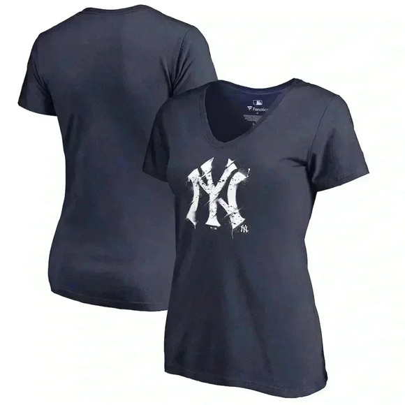 New York Yankees Women's Splatter Logo V-Neck T-Shirt - Picture 1 of 3